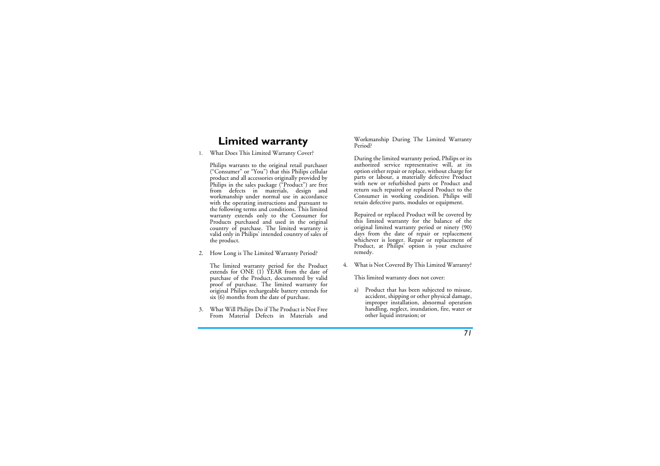 Limited warranty | Philips S890 User Manual | Page 72 / 75