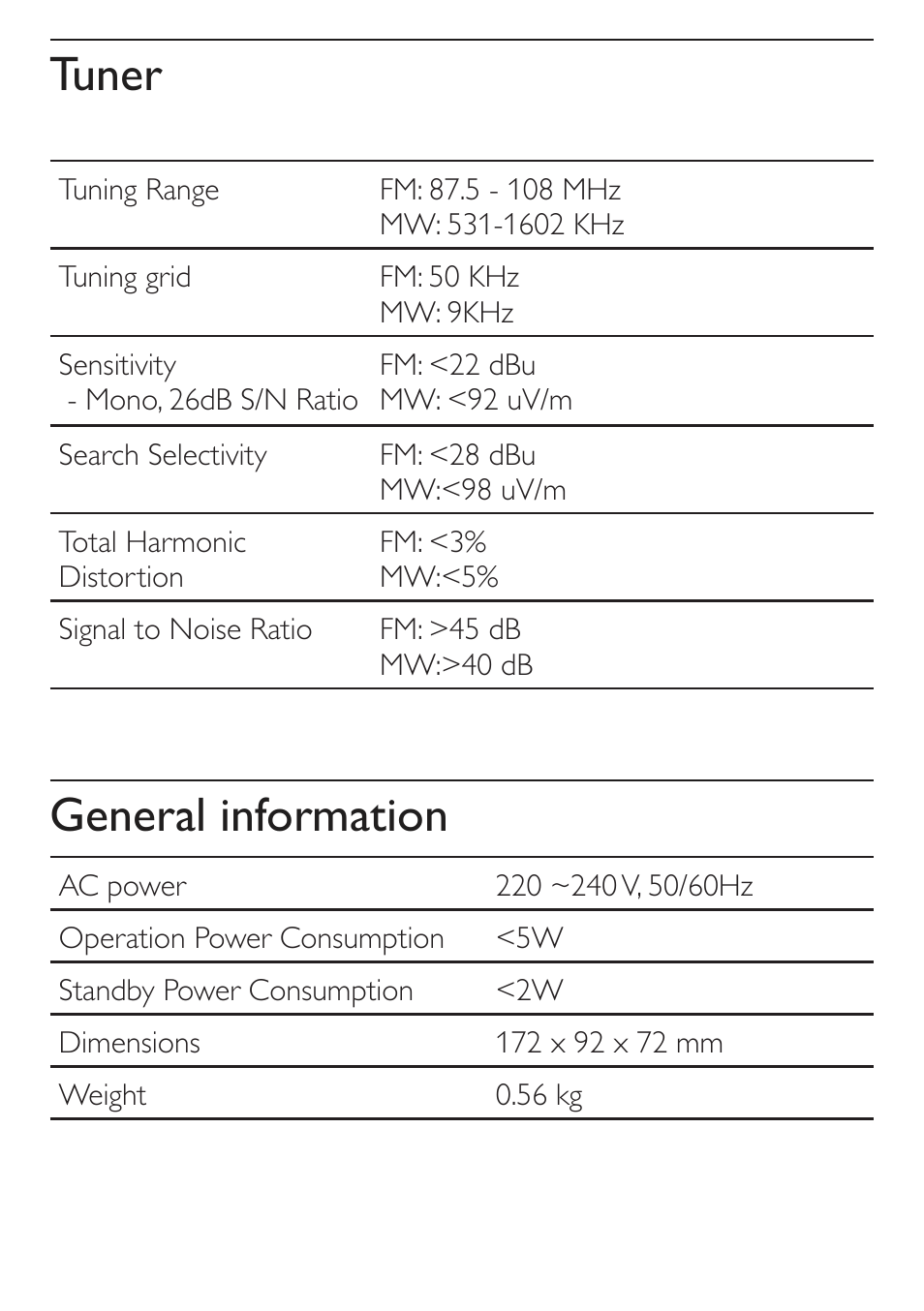 Tuner, General information | Philips AJ3551/12 User Manual | Page 18 / 20