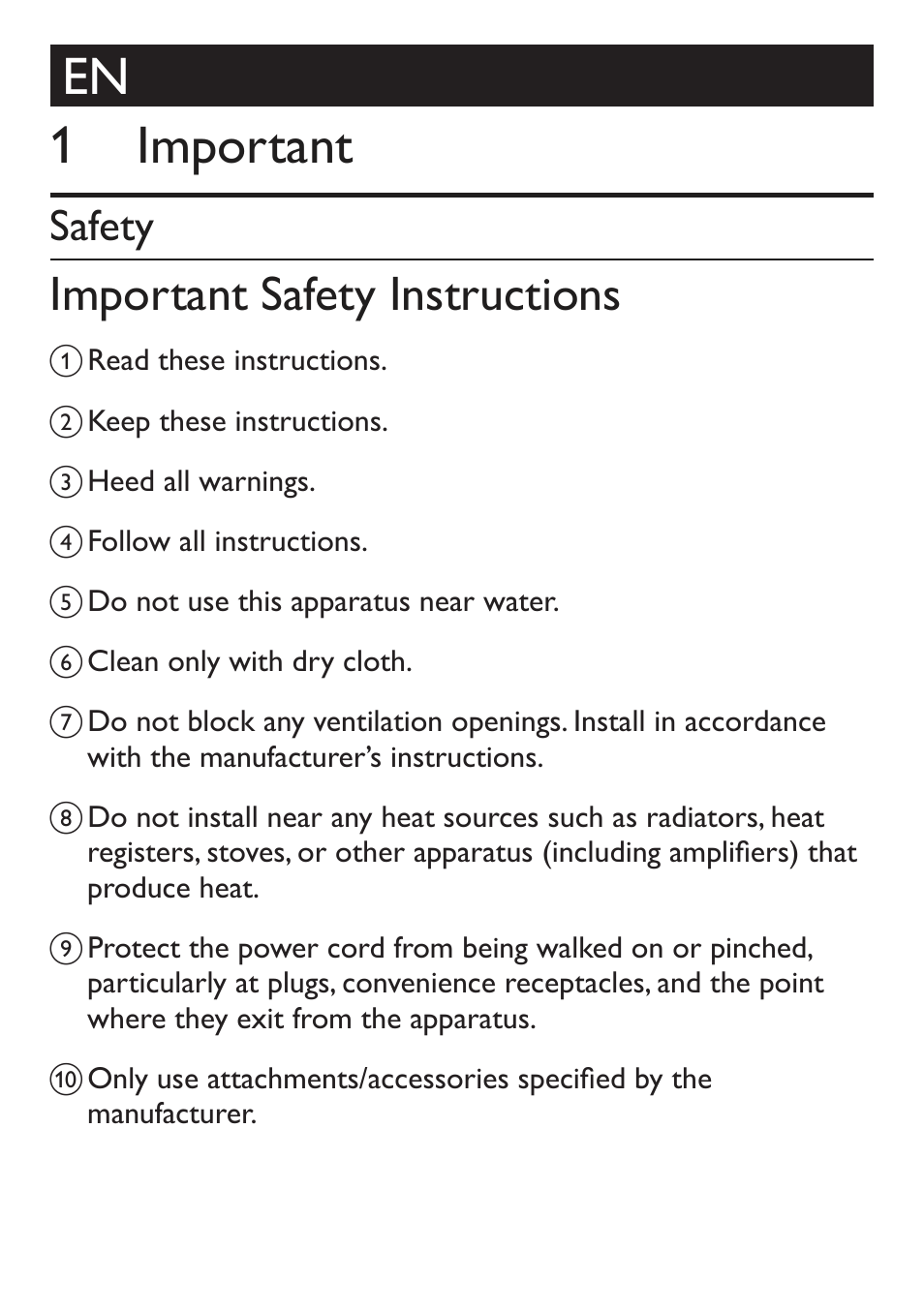 1 important, Important safety instructions, Safety | Philips AJ3551/12 User Manual | Page 3 / 20