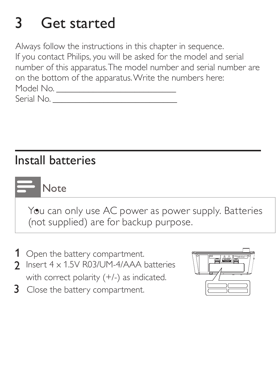 3 get started | Philips AJ3551/12 User Manual | Page 9 / 20