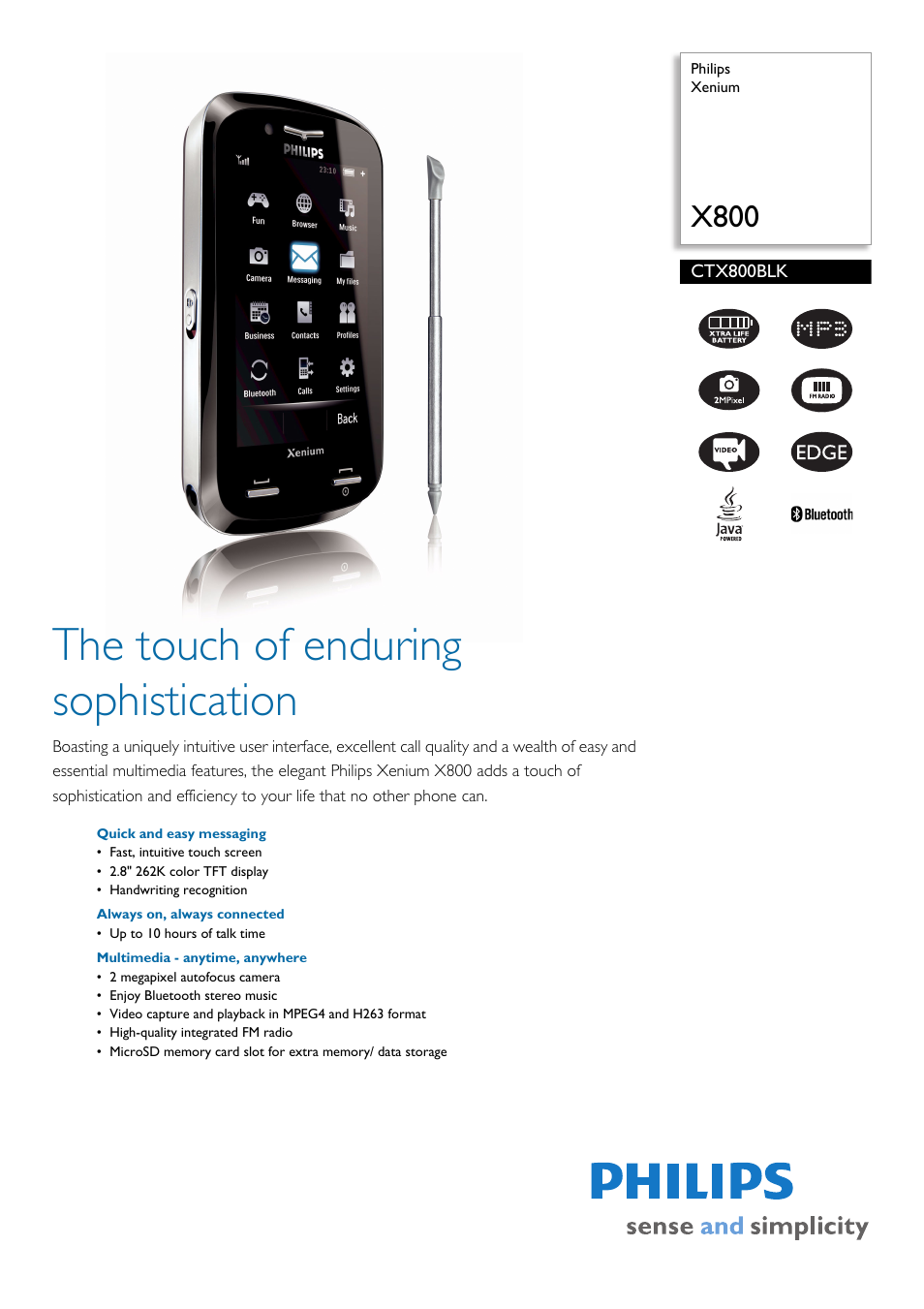 Philips Xenium CTX800BLK User Manual | 3 pages