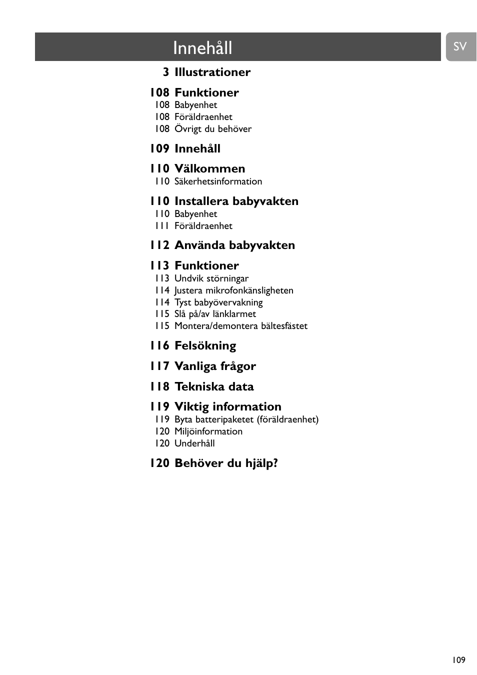 Innehåll | Philips SC468 User Manual | Page 109 / 173