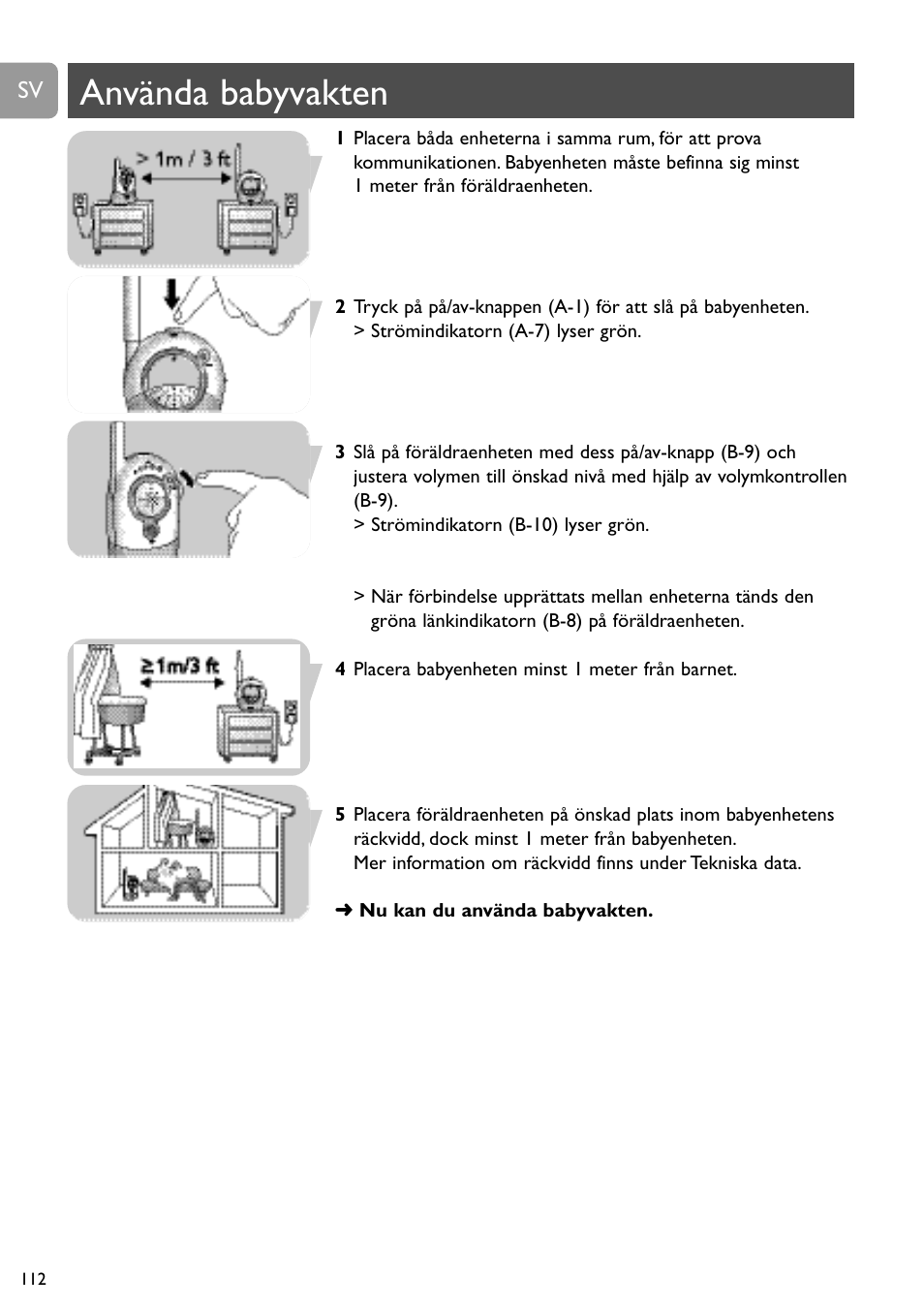 Använda babyvakten | Philips SC468 User Manual | Page 112 / 173