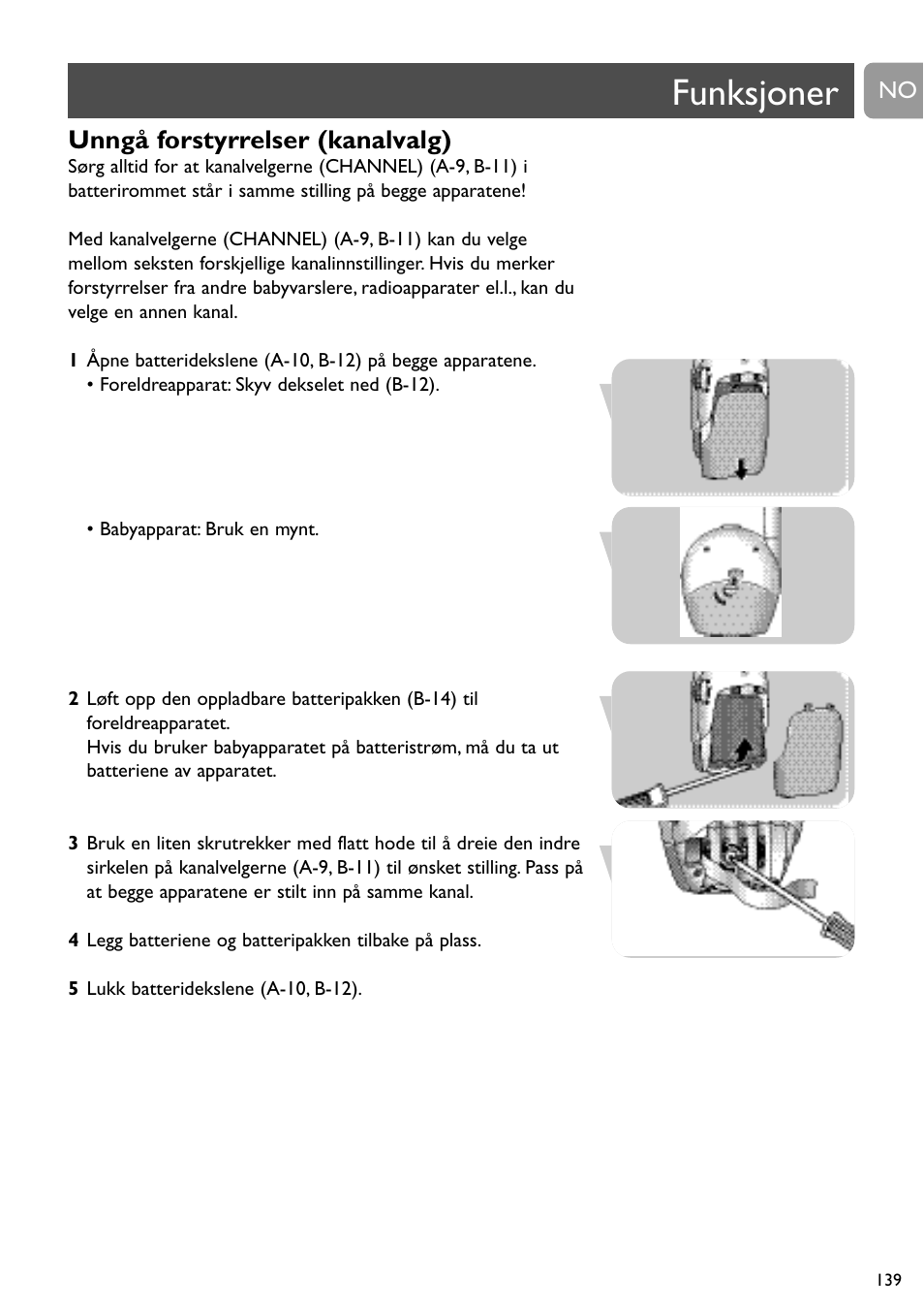 Funksjoner, Unngå forstyrrelser (kanalvalg) | Philips SC468 User Manual | Page 139 / 173