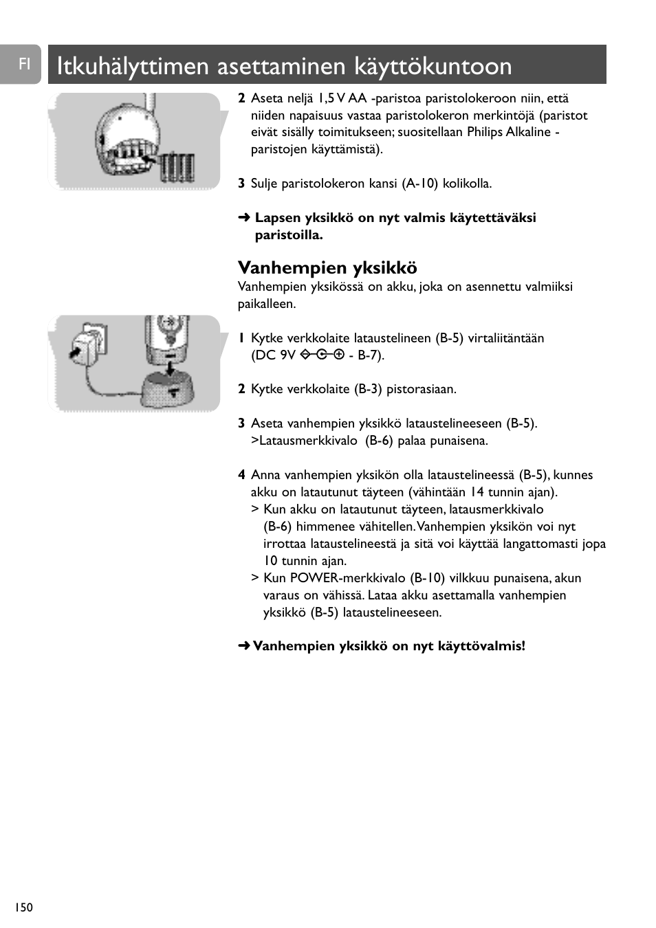 Itkuhälyttimen asettaminen käyttökuntoon, Vanhempien yksikkö | Philips SC468 User Manual | Page 150 / 173