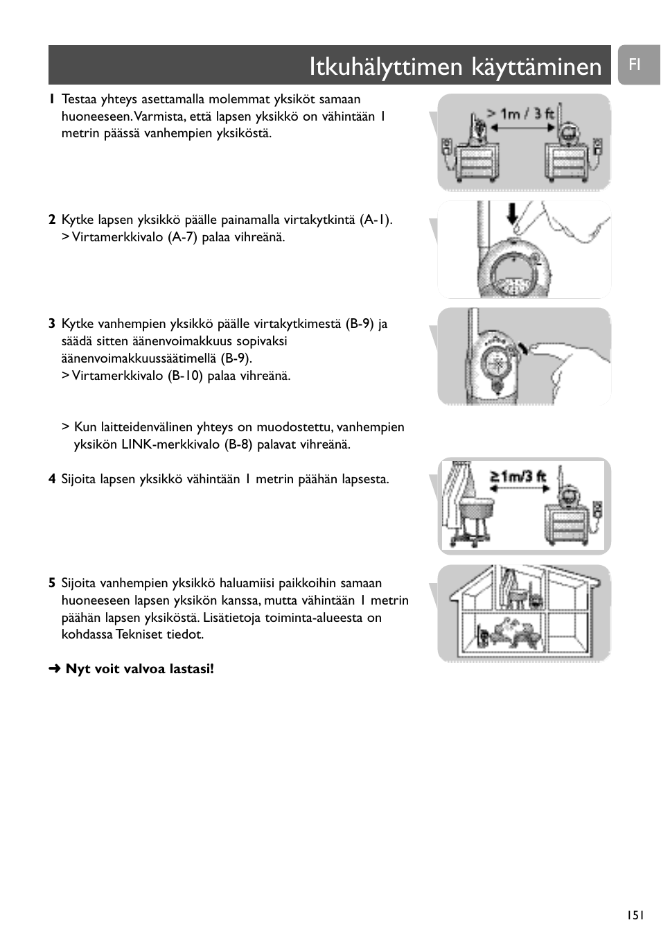 Itkuhälyttimen käyttäminen | Philips SC468 User Manual | Page 151 / 173