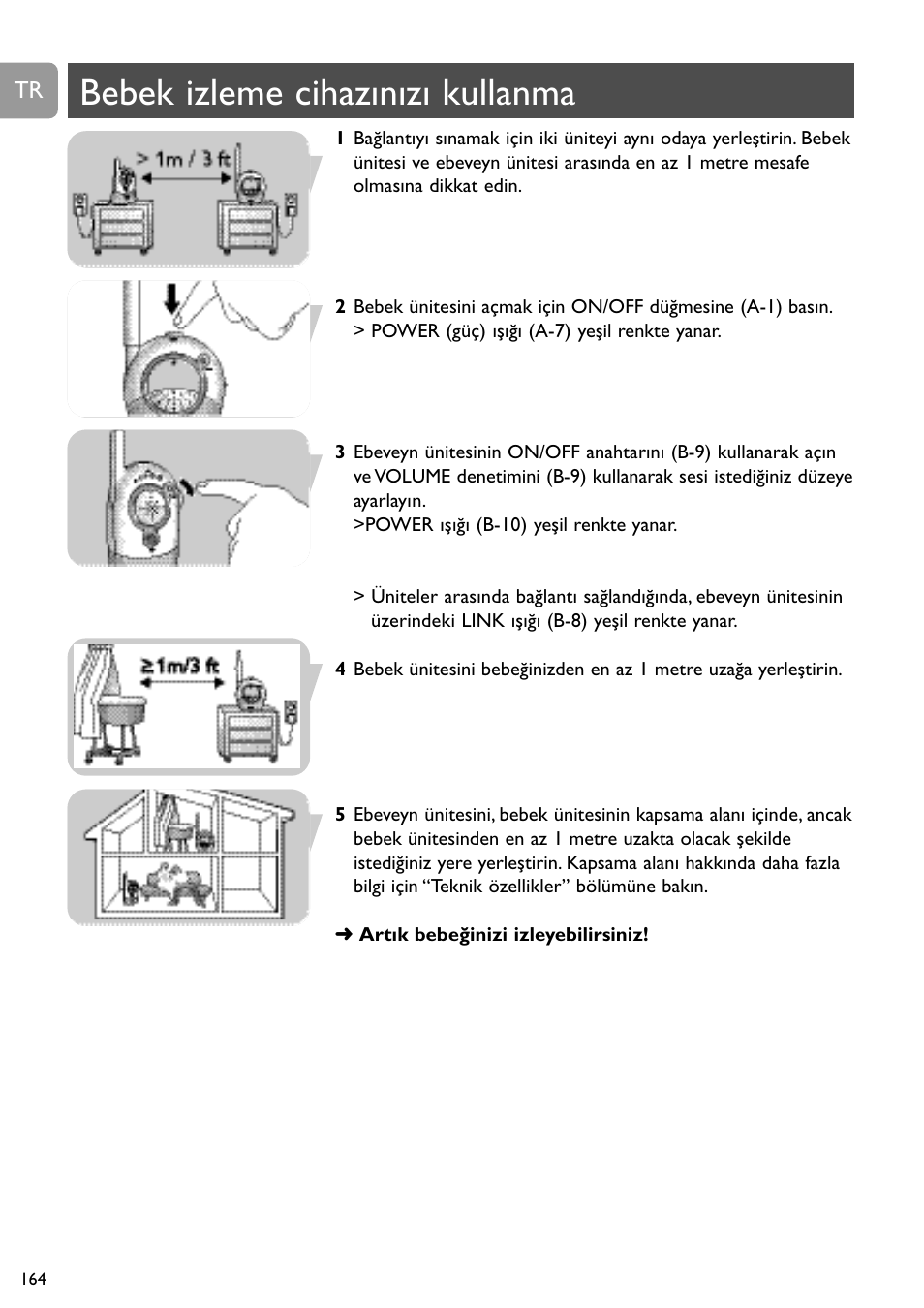 Bebek izleme cihazınızı kullanma | Philips SC468 User Manual | Page 164 / 173