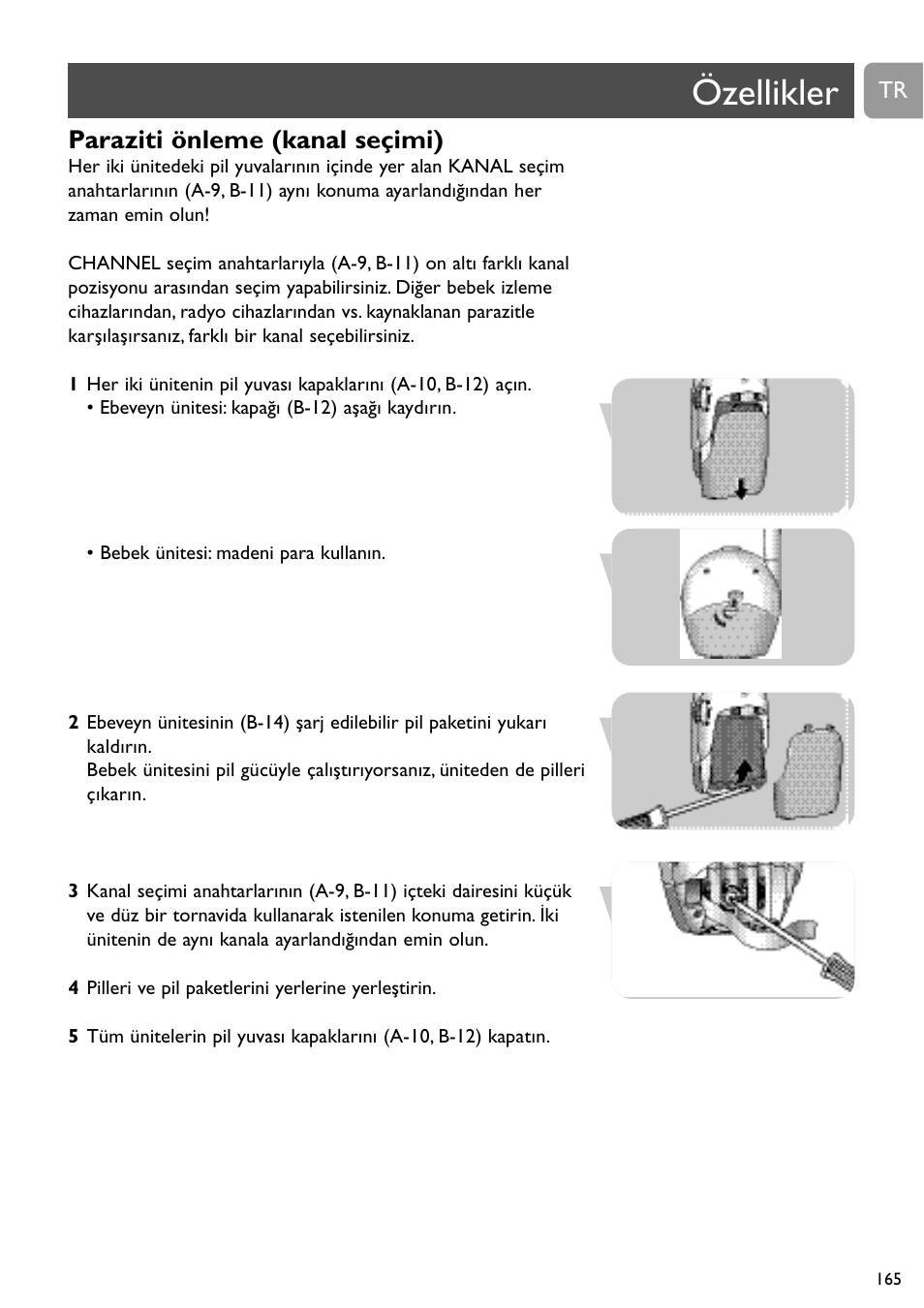 Özellikler, Paraziti önleme (kanal seçimi) | Philips SC468 User Manual | Page 165 / 173