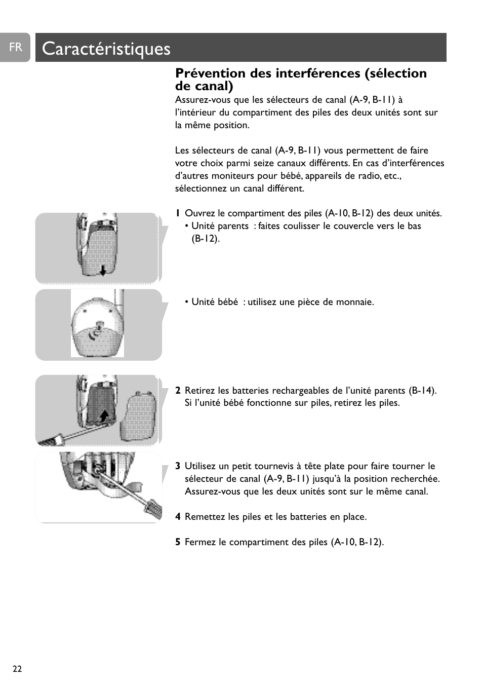 Caractéristiques, Prévention des interférences (sélection de canal) | Philips SC468 User Manual | Page 22 / 173