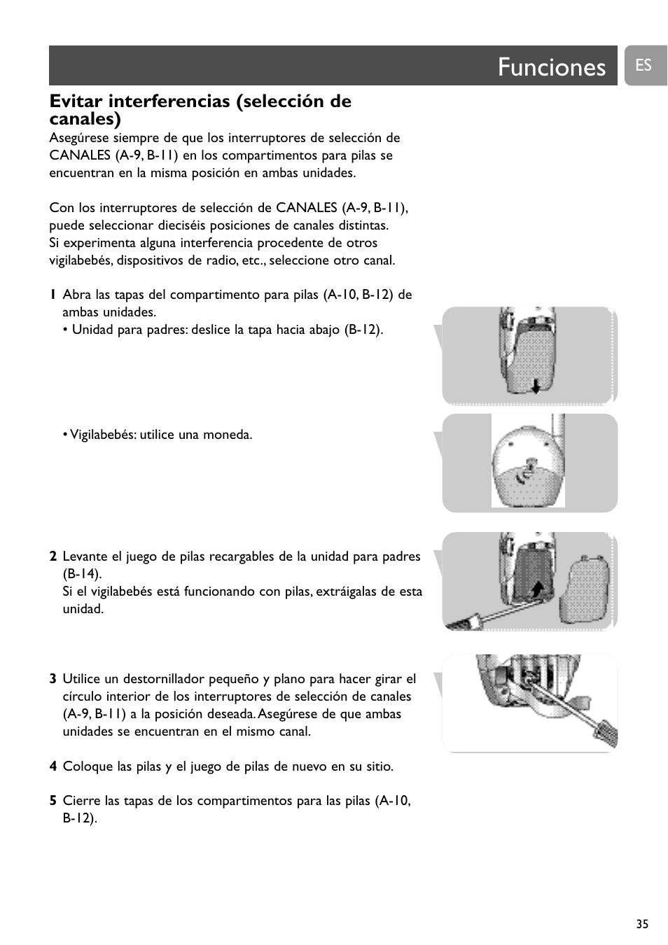 Funciones, Evitar interferencias (selección de canales) | Philips SC468 User Manual | Page 35 / 173