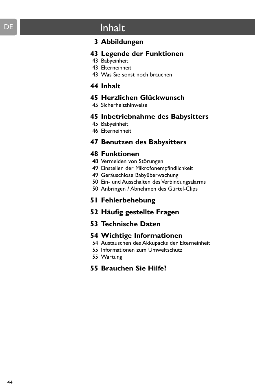 Inhalt | Philips SC468 User Manual | Page 44 / 173