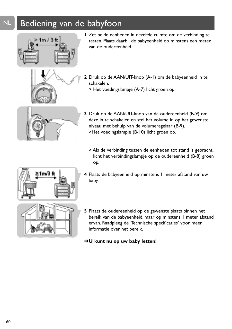 Bediening van de babyfoon | Philips SC468 User Manual | Page 60 / 173