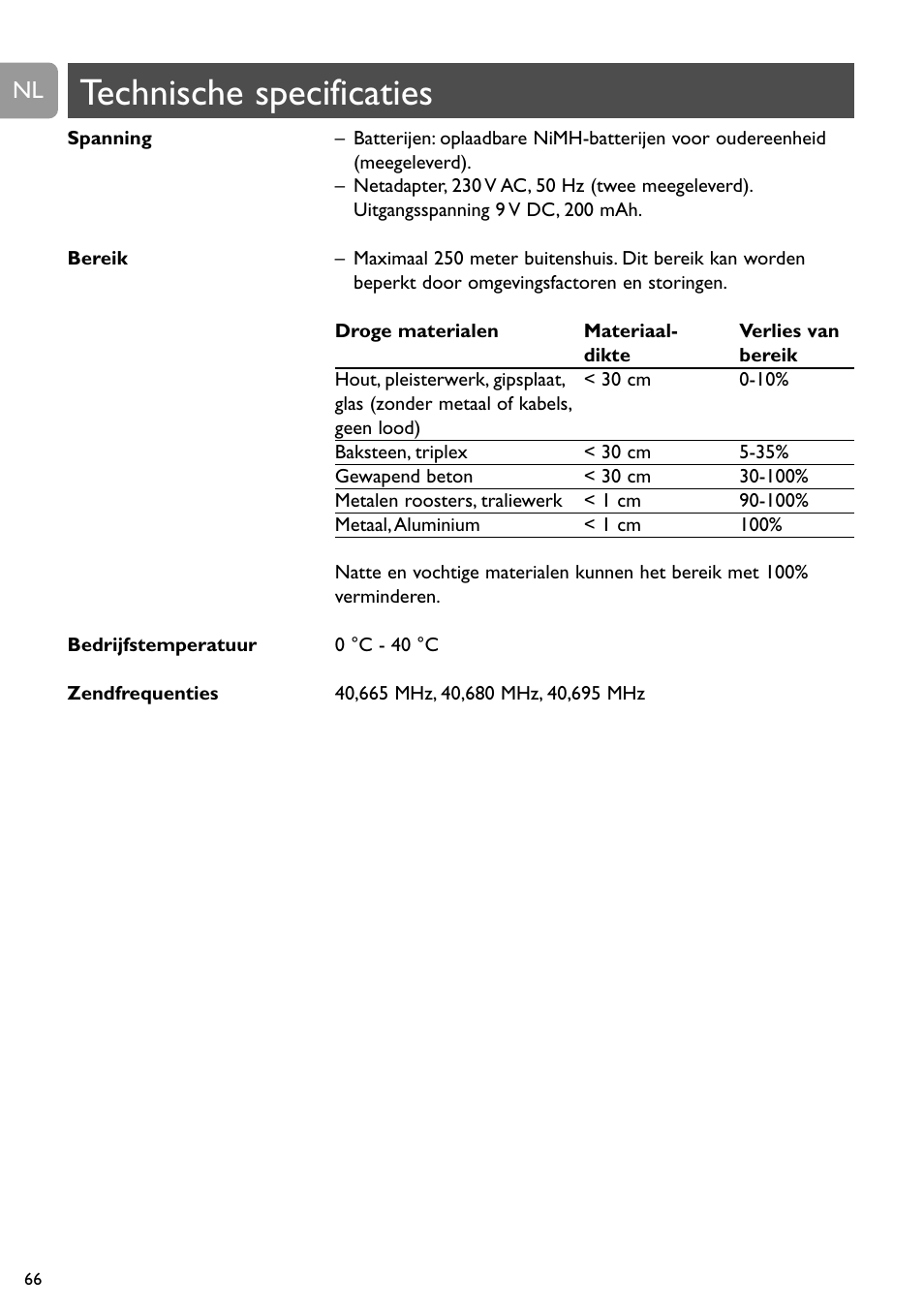 Technische specificaties | Philips SC468 User Manual | Page 66 / 173