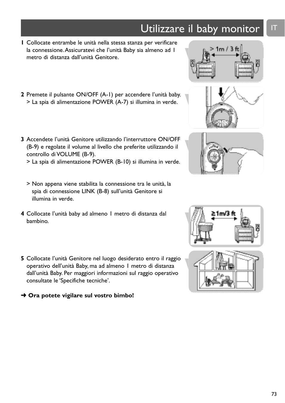 Utilizzare il baby monitor | Philips SC468 User Manual | Page 73 / 173