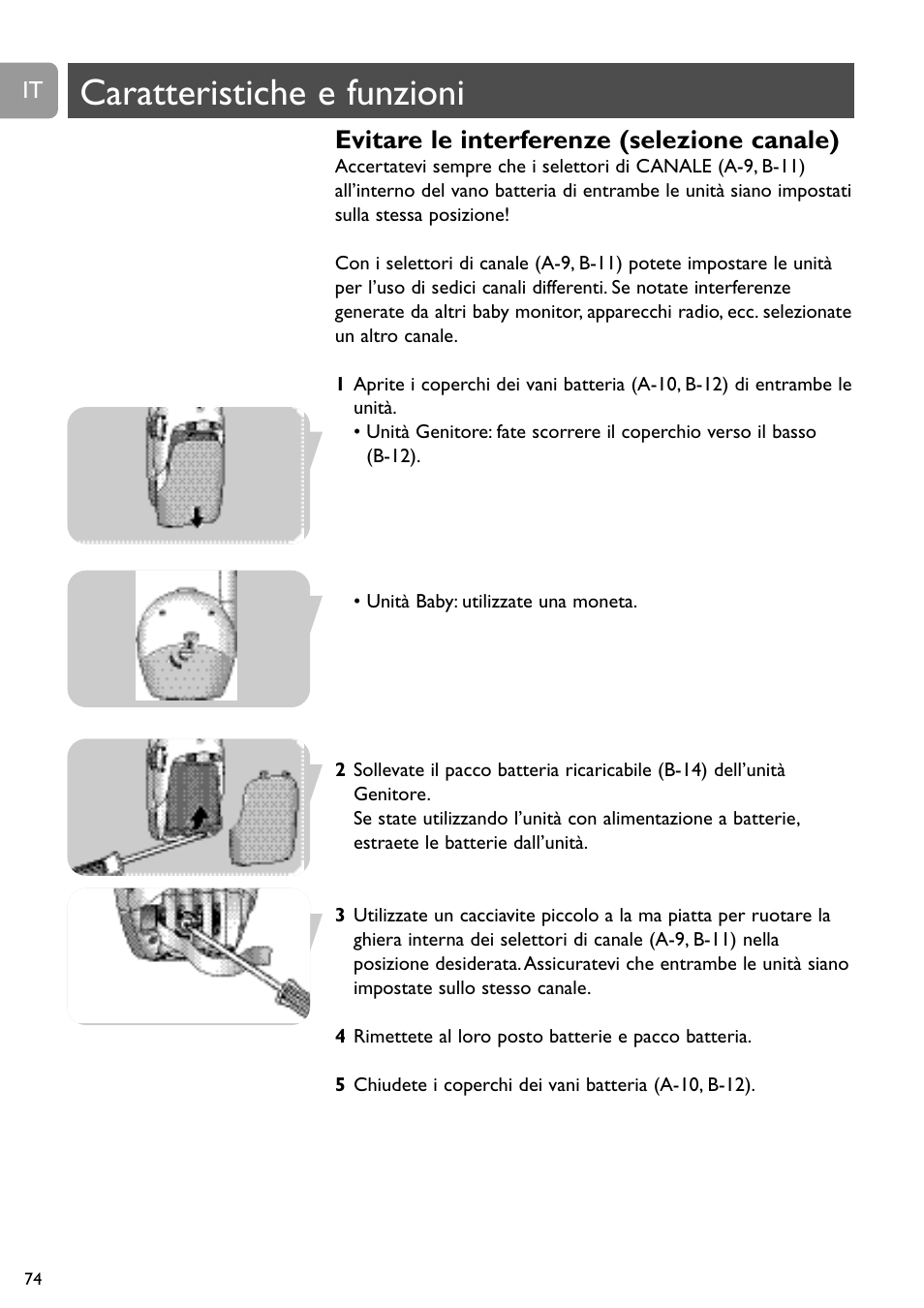 Caratteristiche e funzioni, Evitare le interferenze (selezione canale) | Philips SC468 User Manual | Page 74 / 173