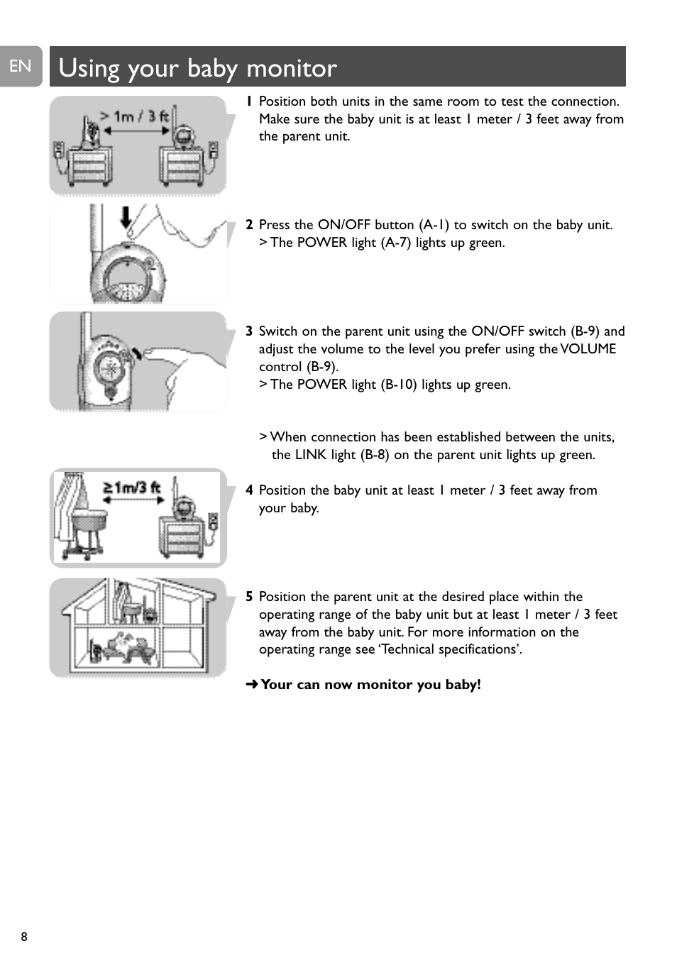 Using your baby monitor | Philips SC468 User Manual | Page 8 / 173