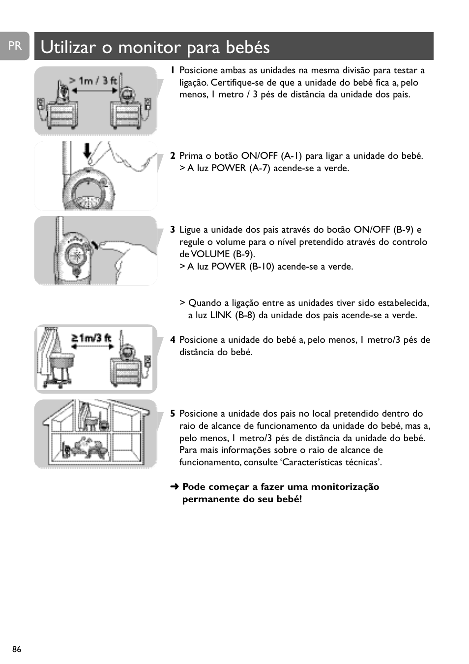 Utilizar o monitor para bebés | Philips SC468 User Manual | Page 86 / 173