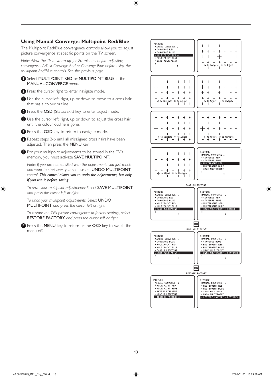 Using manual converge: multipoint red/blue, Nzhbhmaiia | Philips 43PP7445 User Manual | Page 13 / 28