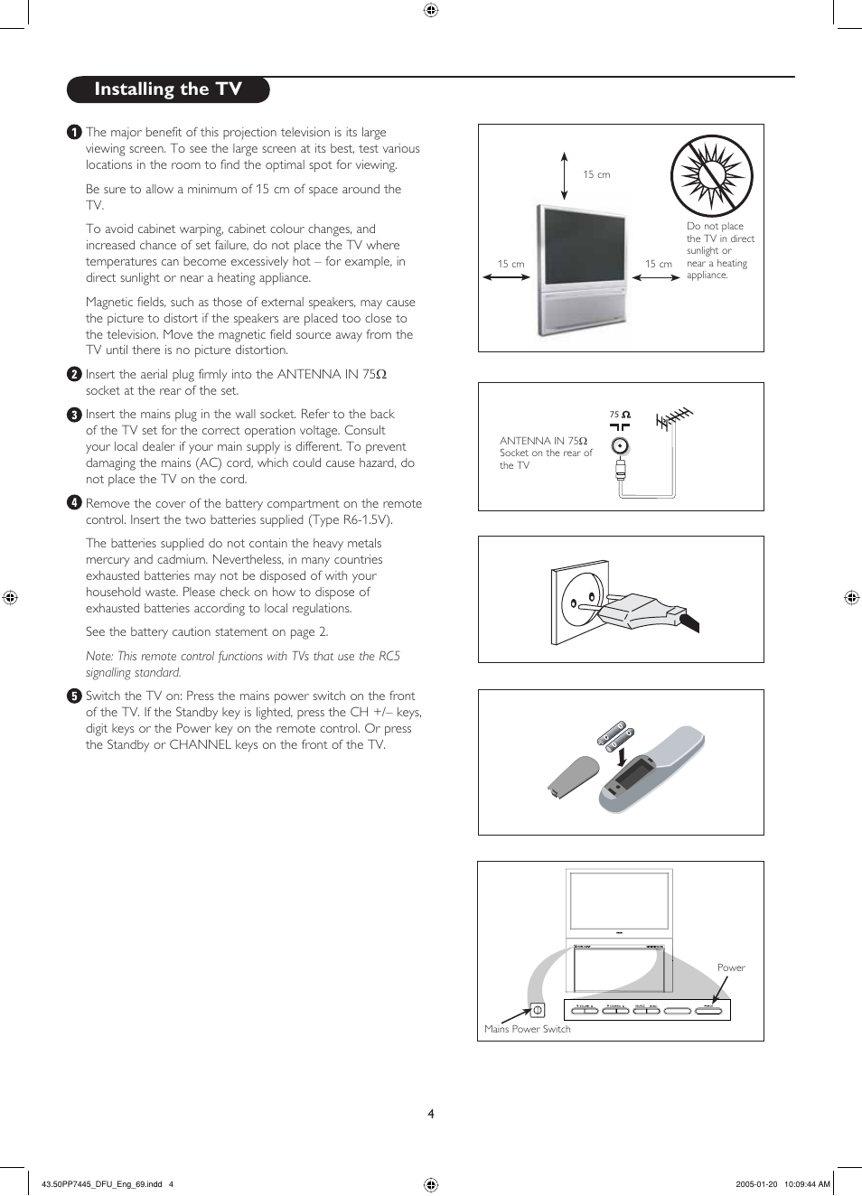 Installing the tv | Philips 43PP7445 User Manual | Page 4 / 28