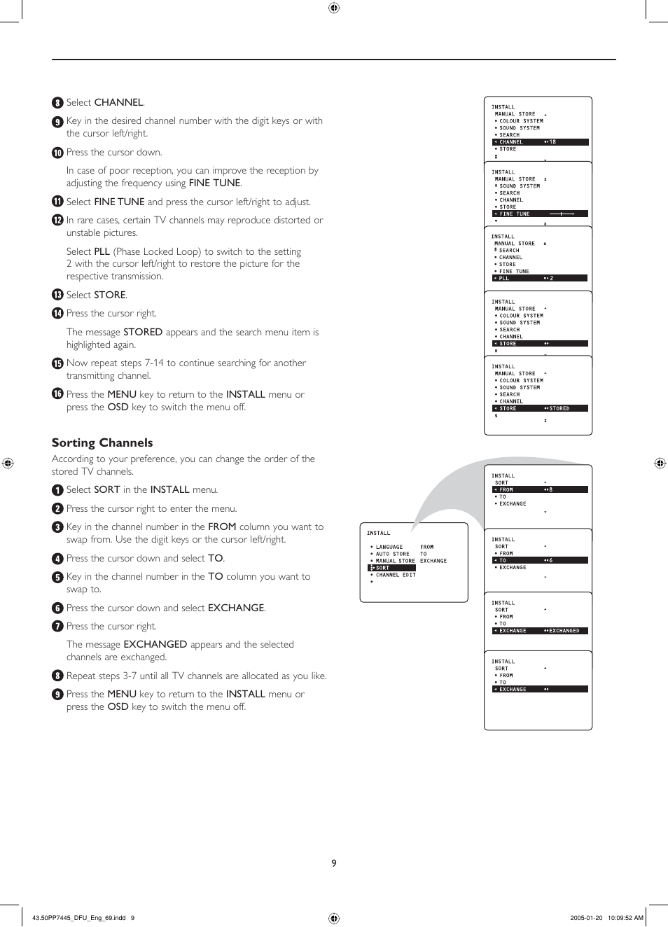 Sorting channels | Philips 43PP7445 User Manual | Page 9 / 28