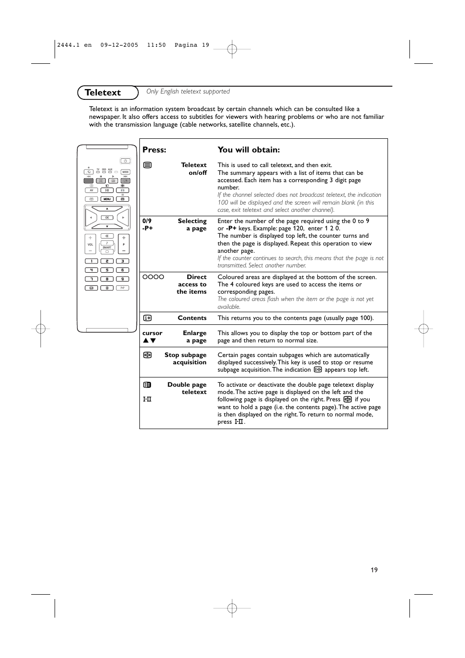 Teletext, Press: you will obtain | Philips 42PF5320/79 User Manual | Page 21 / 28