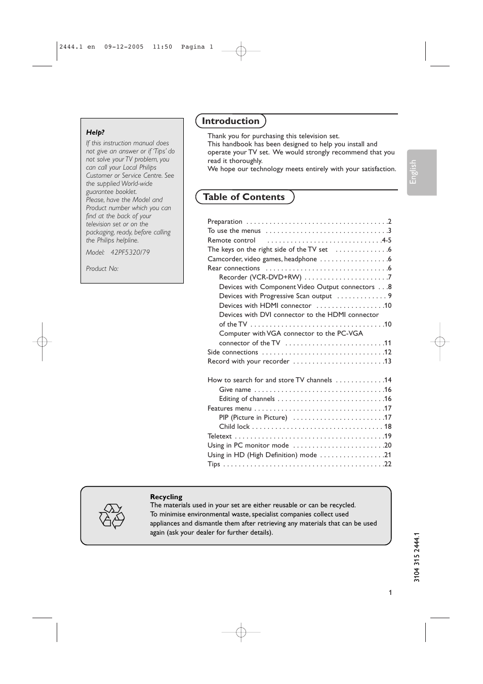 Philips 42PF5320/79 User Manual | Page 3 / 28