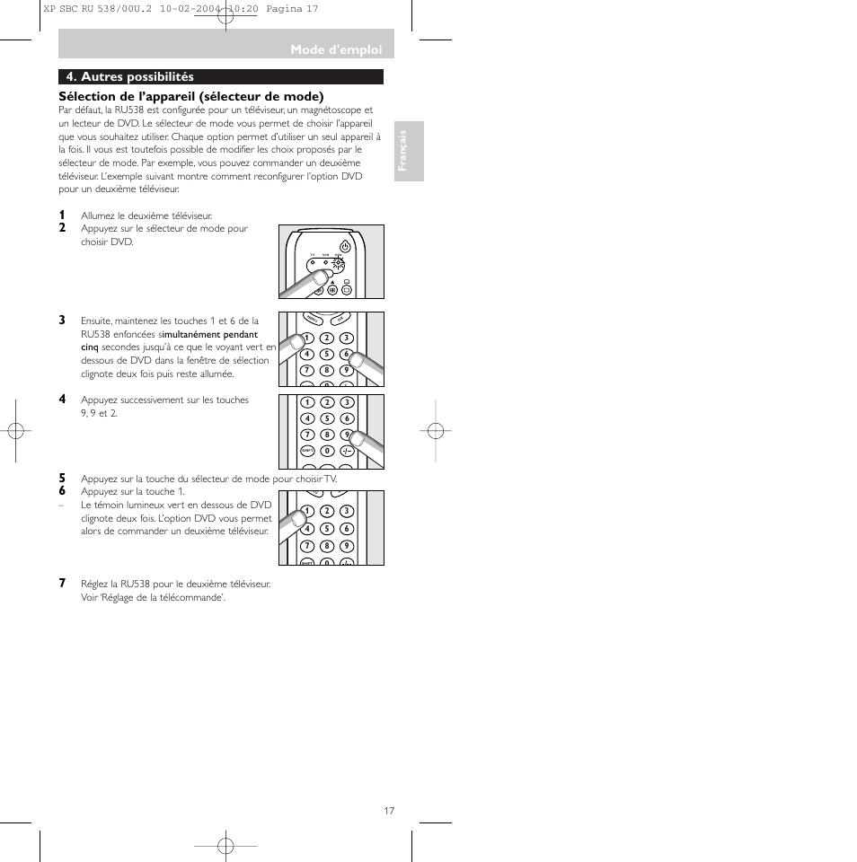 Mode d'emploi | Philips SBC RU 538/00 User Manual | Page 17 / 78