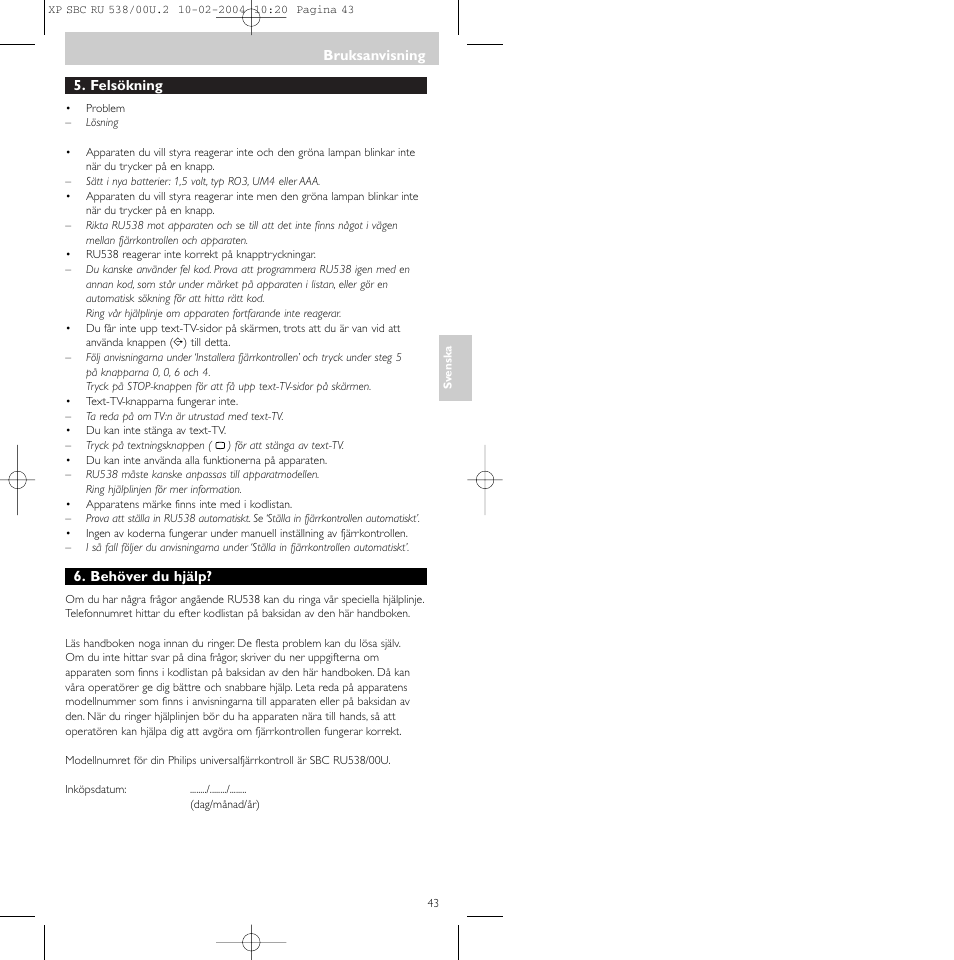 Philips SBC RU 538/00 User Manual | Page 43 / 78