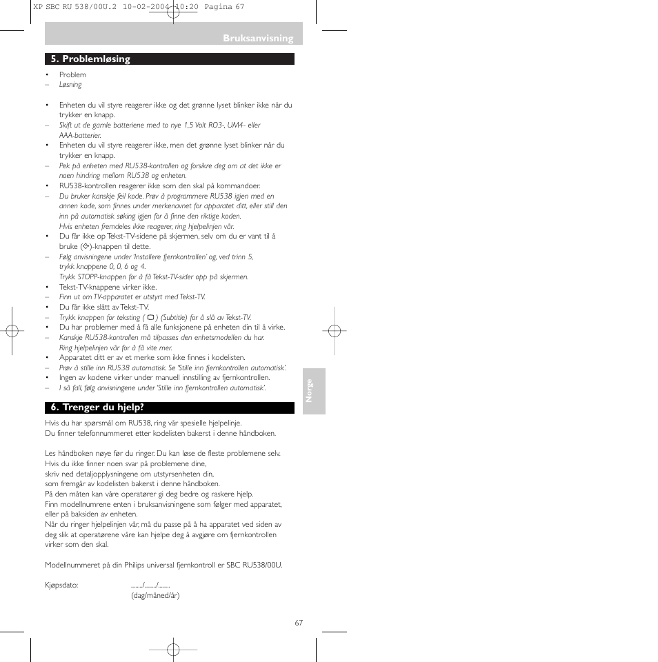 Philips SBC RU 538/00 User Manual | Page 67 / 78