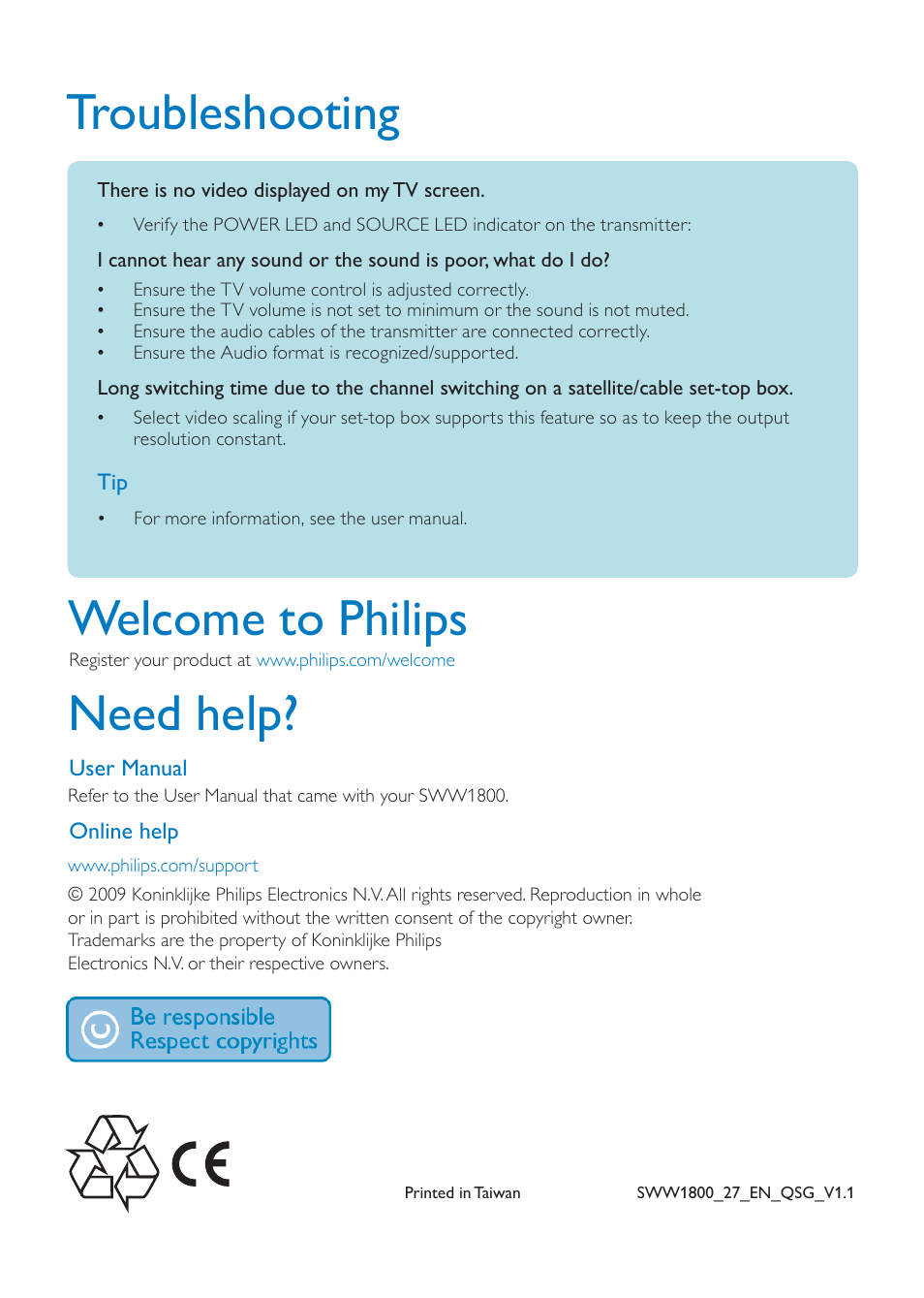 Troubleshooting welcome to philips need help | Philips SWW1800/27 User Manual | Page 6 / 6