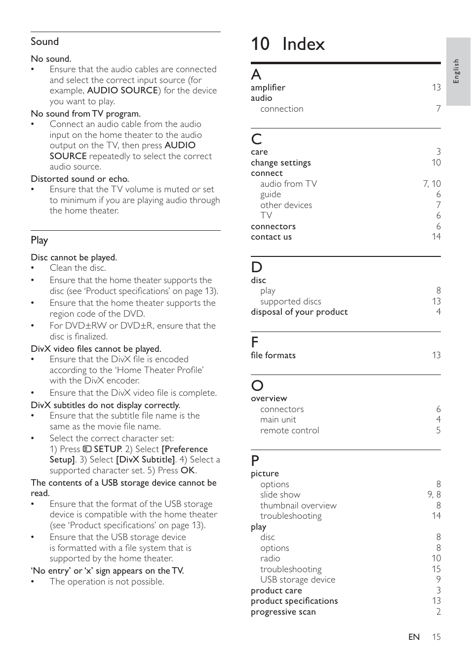 10 index | Philips HTS2500/94 User Manual | Page 17 / 21