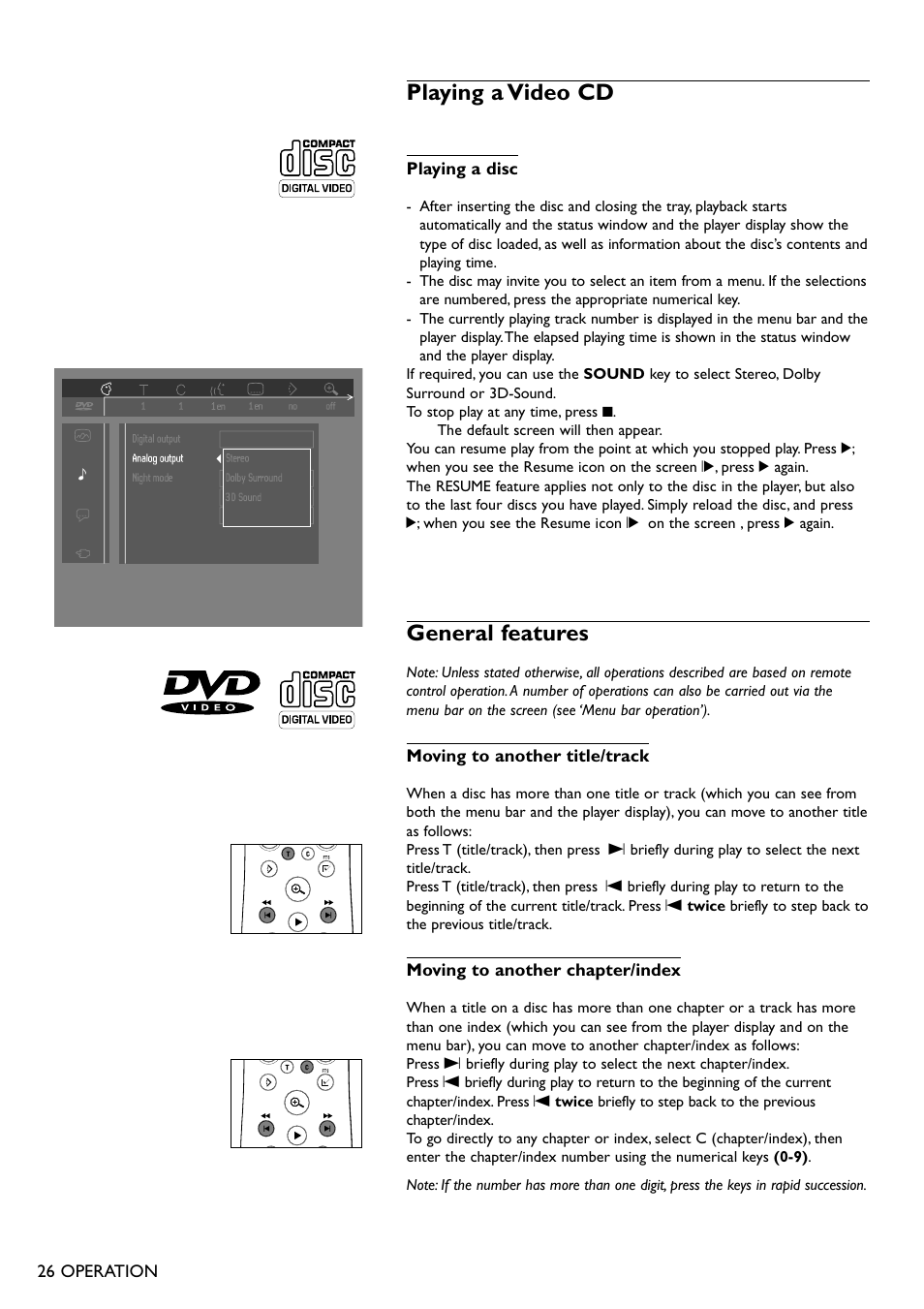 Playing a video cd, General features | Philips DVD751 User Manual | Page 26 / 36