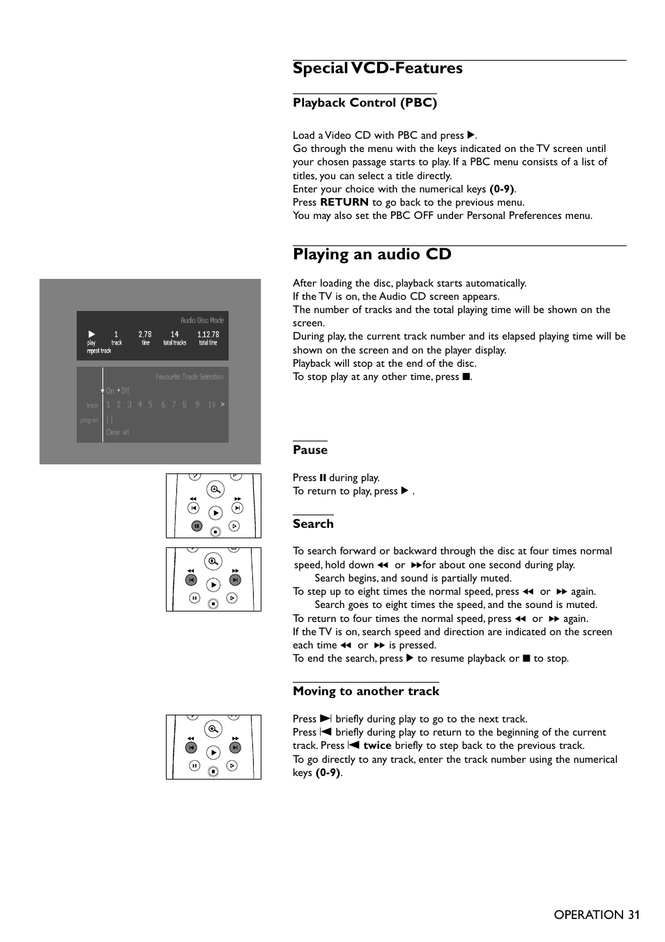 Special vcd-features, Playing an audio cd | Philips DVD751 User Manual | Page 31 / 36