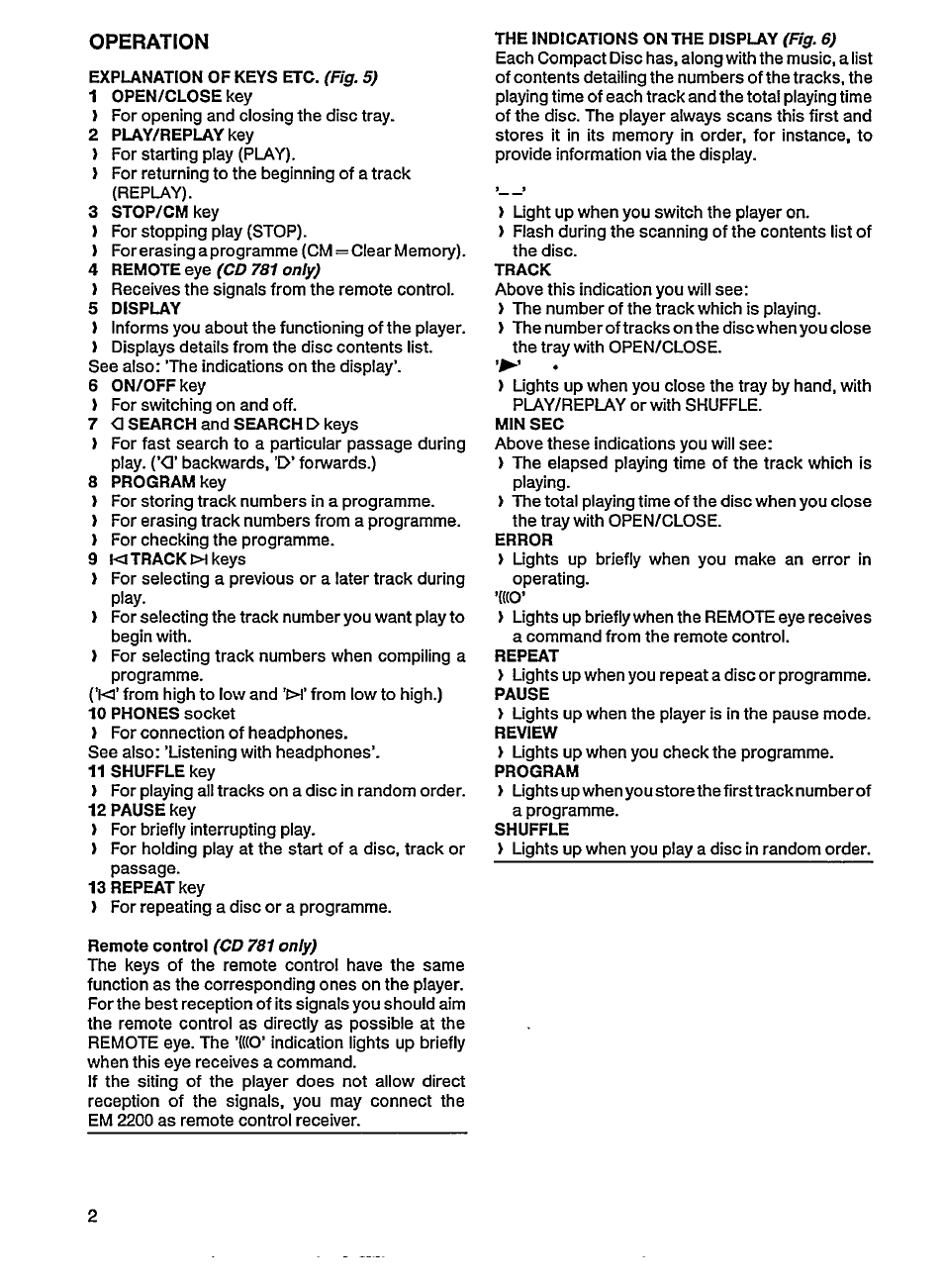 Operation | Philips CD 781 User Manual | Page 4 / 11