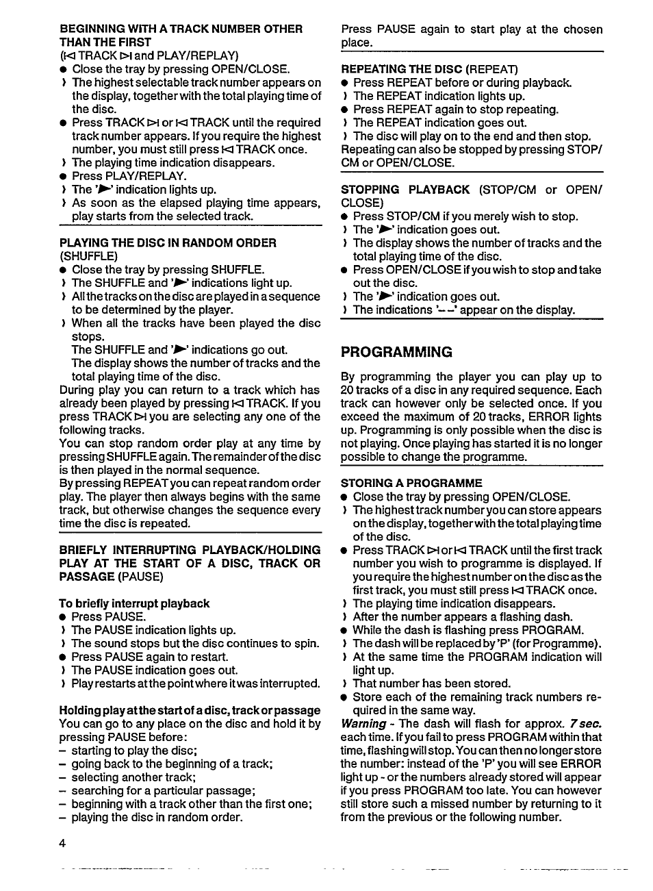 Programming | Philips CD 781 User Manual | Page 6 / 11