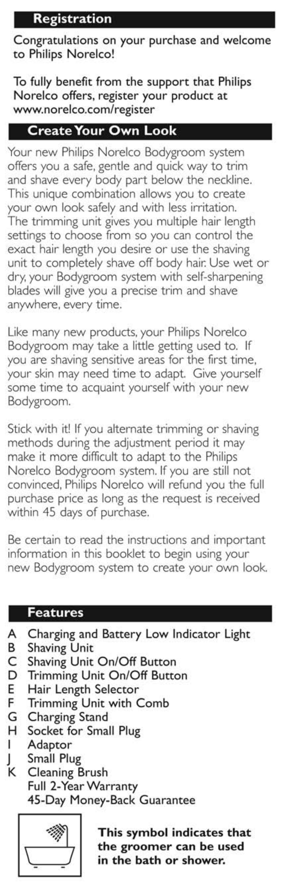 Registration, Create your own look, Features | Philips BG2040 User Manual | Page 3 / 11