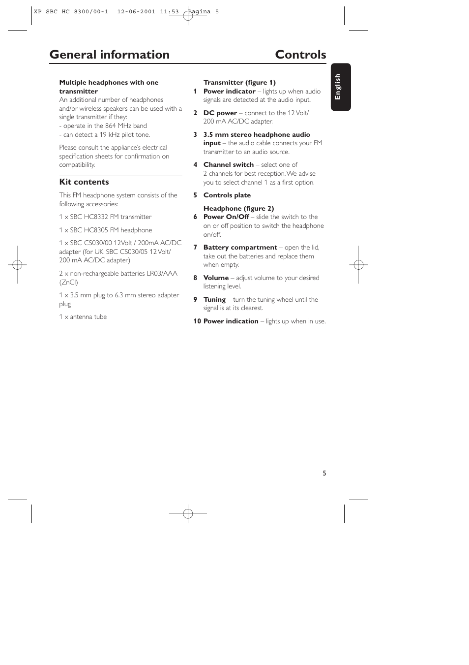 General information controls | Philips HC8300 User Manual | Page 5 / 10