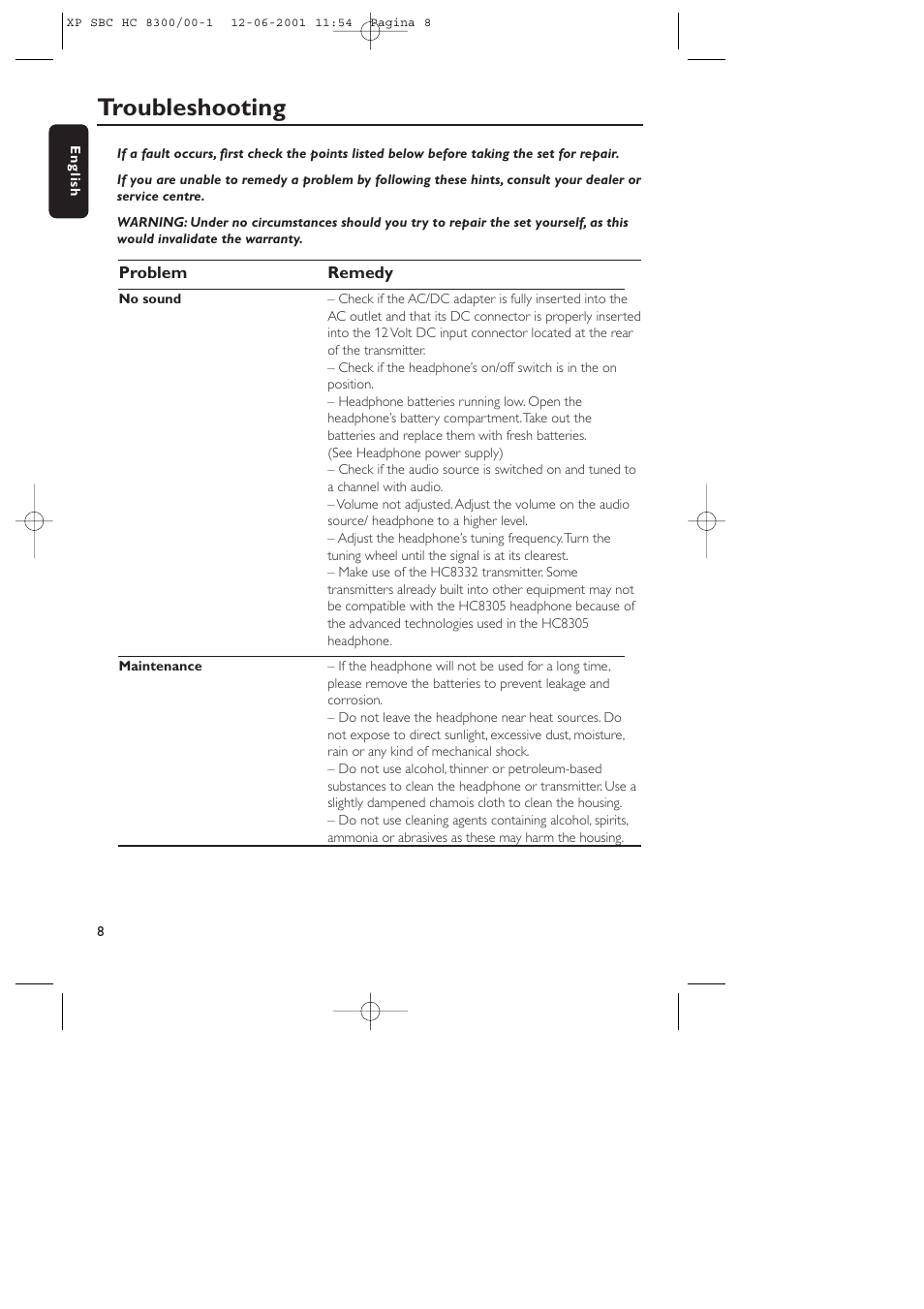 Troubleshooting | Philips HC8300 User Manual | Page 8 / 10