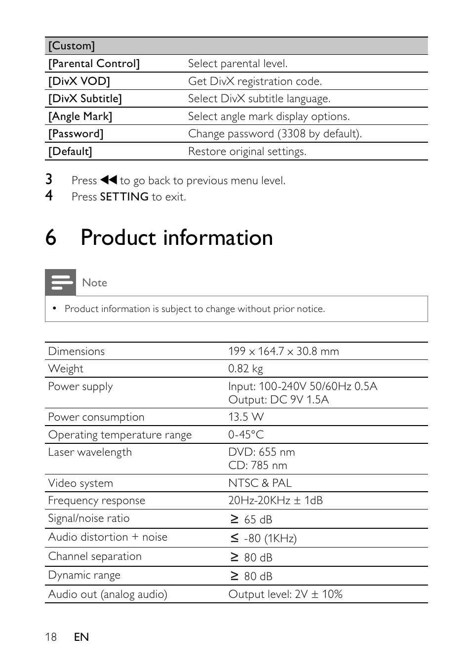 6 product information | Philips PET744/12 User Manual | Page 17 / 20