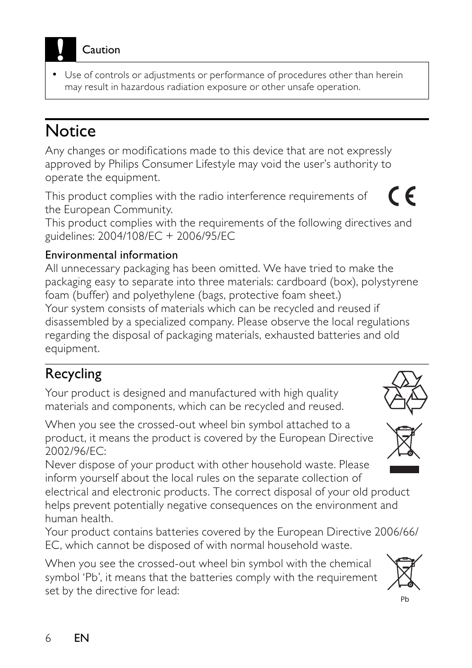 Notice, Recycling | Philips PET744/12 User Manual | Page 5 / 20