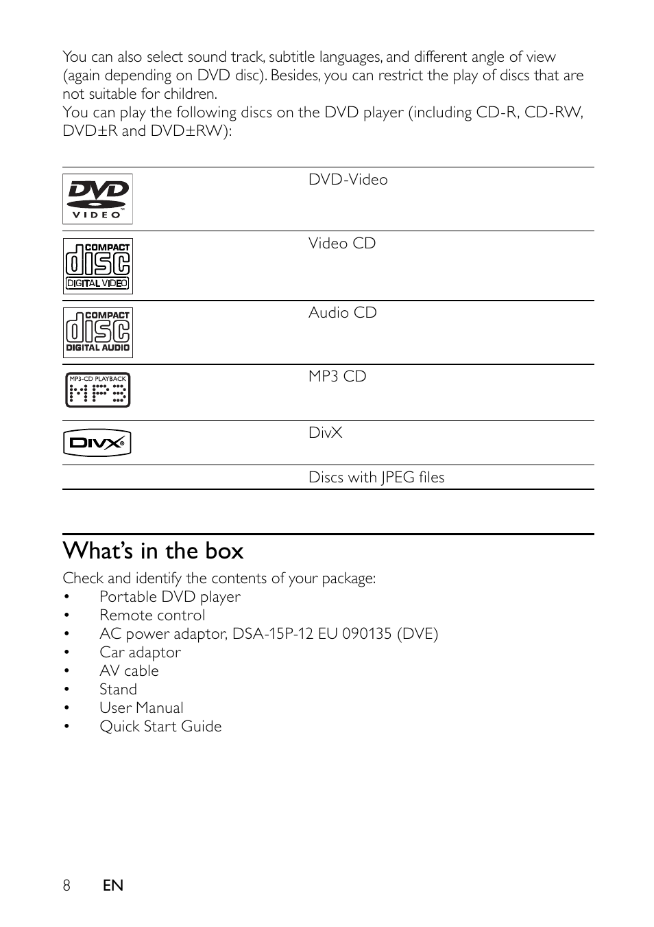 What’s in the box | Philips PET744/12 User Manual | Page 7 / 20