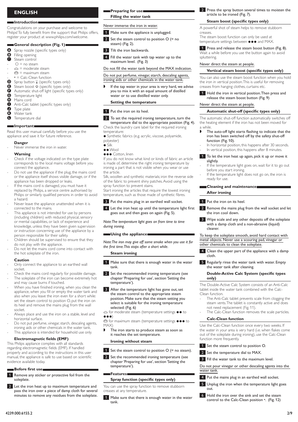 English | Philips GC1814 User Manual | Page 2 / 9