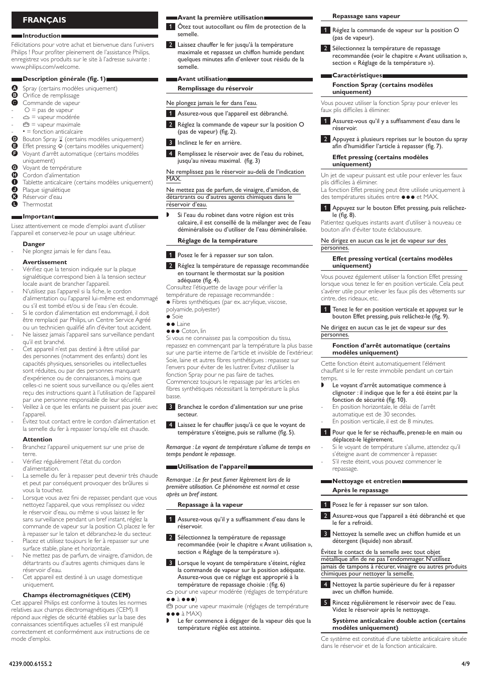 Français | Philips GC1814 User Manual | Page 4 / 9
