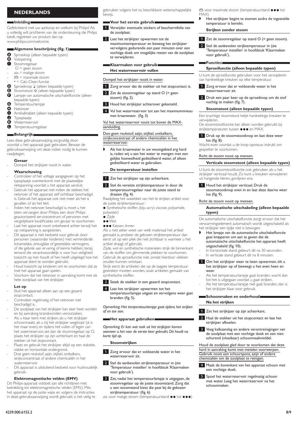 Nederlands | Philips GC1814 User Manual | Page 8 / 9