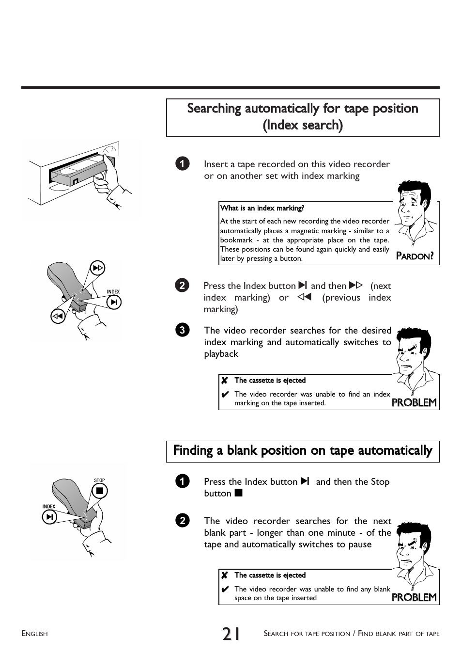 Finding a blank position on tape automatically | Philips VR 510/07 User Manual | Page 21 / 48