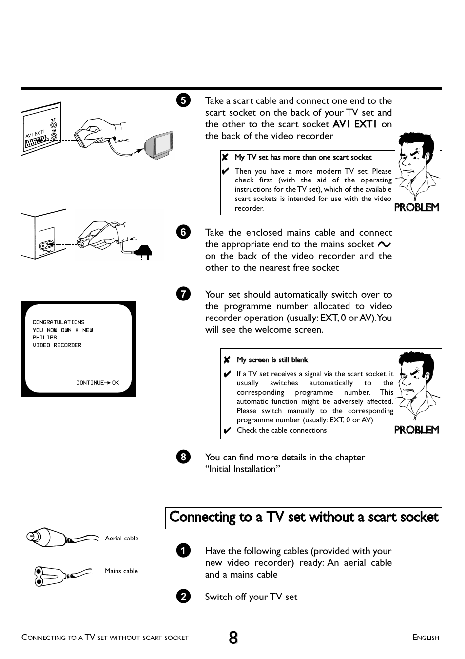 Connecting to a tv set without a scart socket | Philips VR 510/07 User Manual | Page 8 / 48