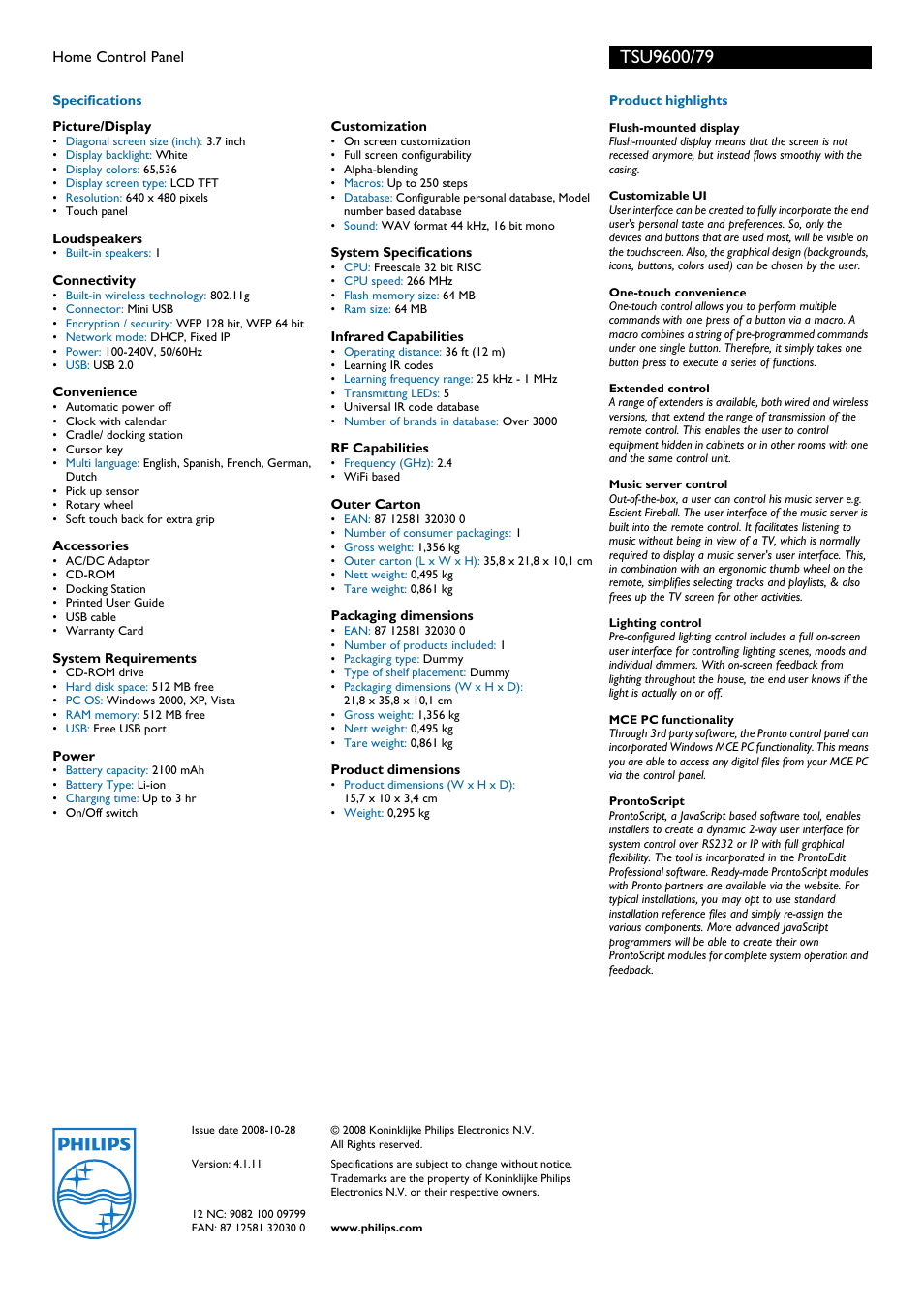 Philips Pronto TSU9600 User Manual | Page 2 / 2