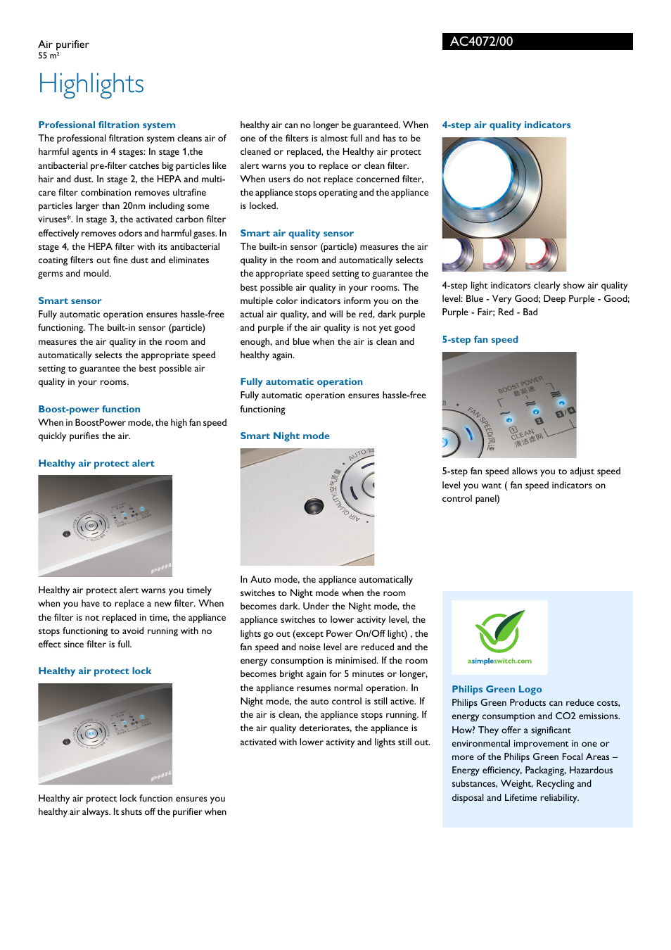 Highlights | Philips AC4072/00 User Manual | Page 2 / 3