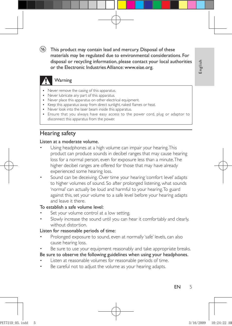 Hearing safety | Philips PET721C/05 User Manual | Page 4 / 19