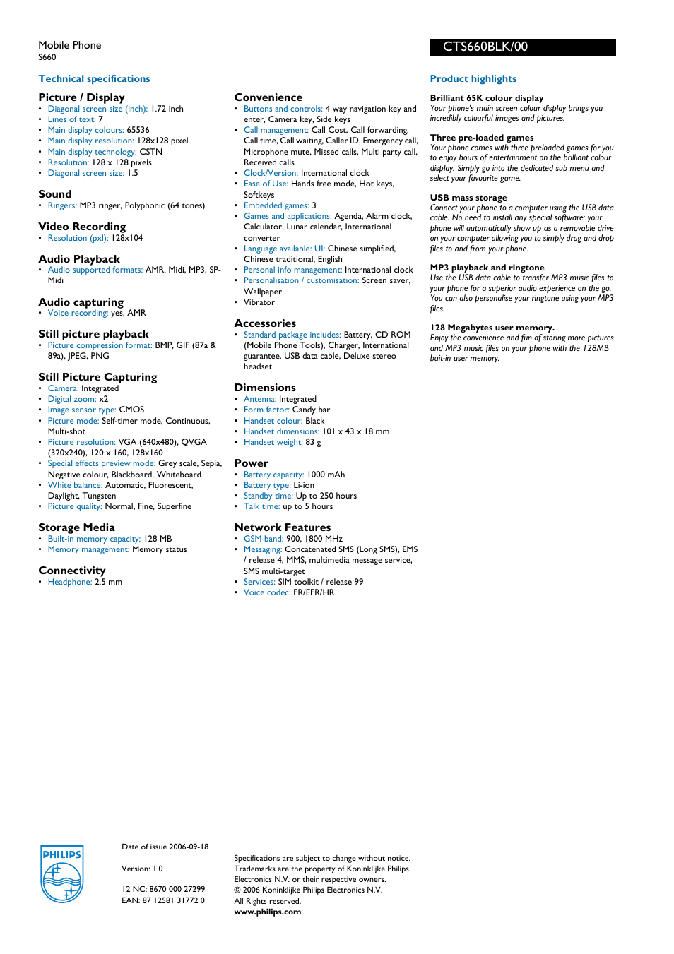 For preview purpose only | Philips S660 User Manual | Page 2 / 2